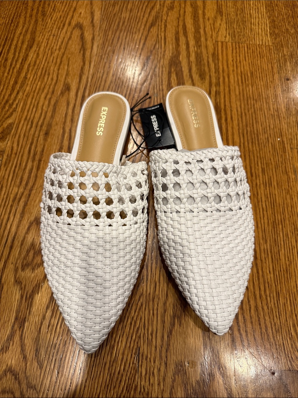 Express White Woven Pointed Mules - Slip-On Braided Upper